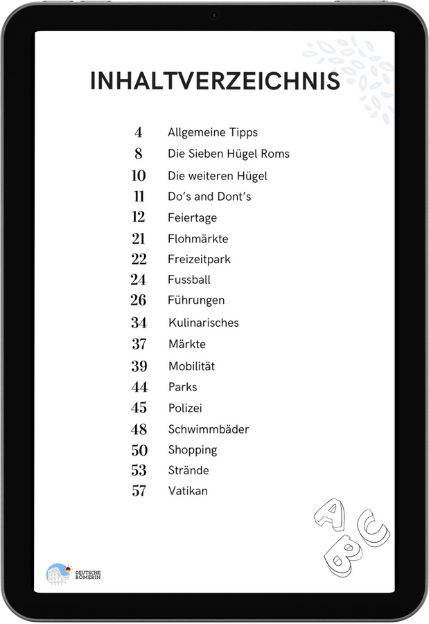 Tablet mit dem Rom ABC der Deutschen Römerin - Empfehlungen und Tipps für Rom